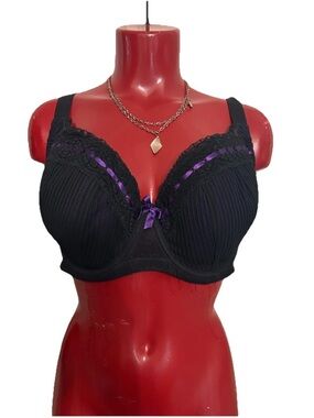 PERFECTS PERFECTLY AUSTRALIAN BALCONETTE BRA SIZE 40DD -BLACK W/PURPLE TRIM- EUC
